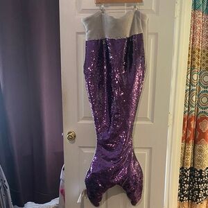 Purple Sequin Mermaid Tail Blanket